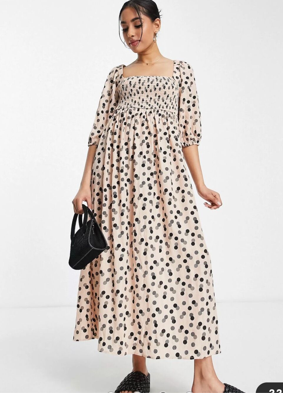 Lola May Petite shirred bust midi smock dress in polka dot NWT Size UK 12